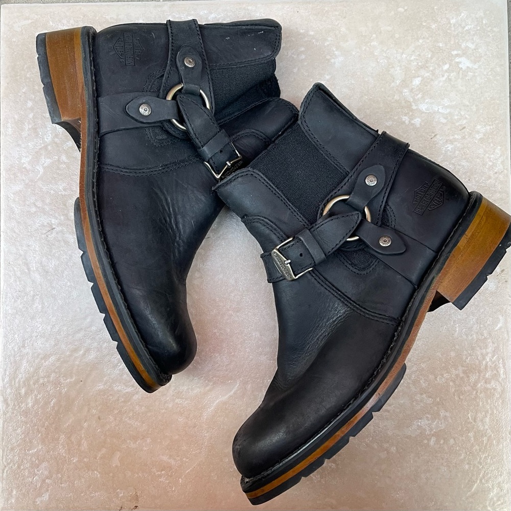 Harley-Davidson Black Leather Harness Ankle Boots